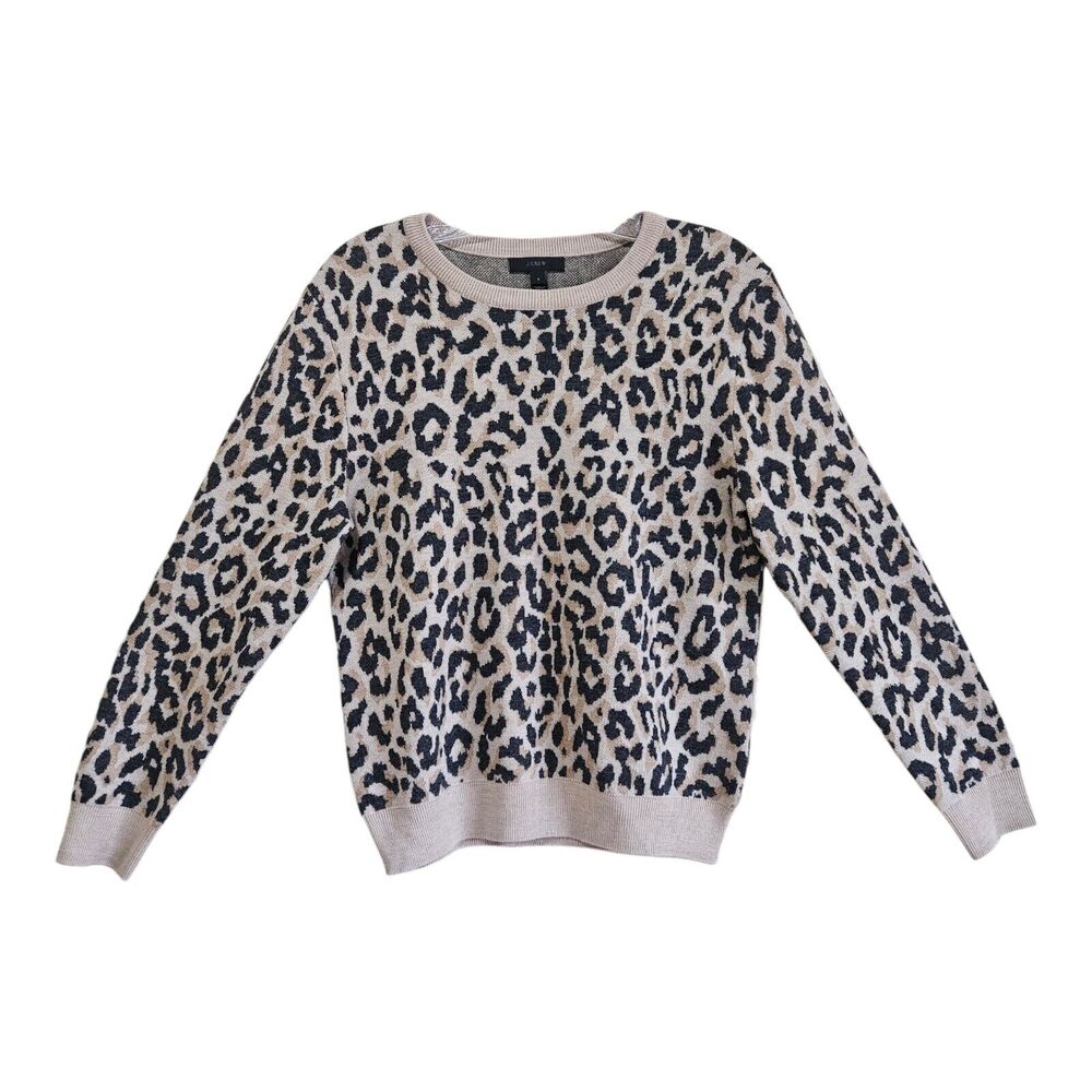 J. CREW Women's S Sweater Leopard 100% Merino Wool Long Sleeve Soft 36"